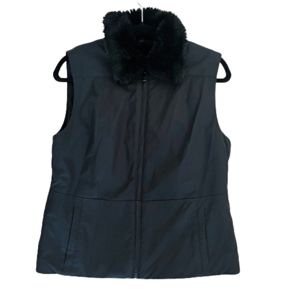 Ann Taylor Black Faux Fur Lined Full Zip Nylon Vest Women's Size Small